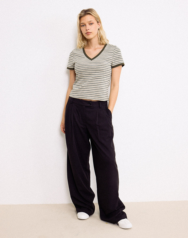 Keiko Top in Stripe Jersey Tonal Brown-Nico Sky