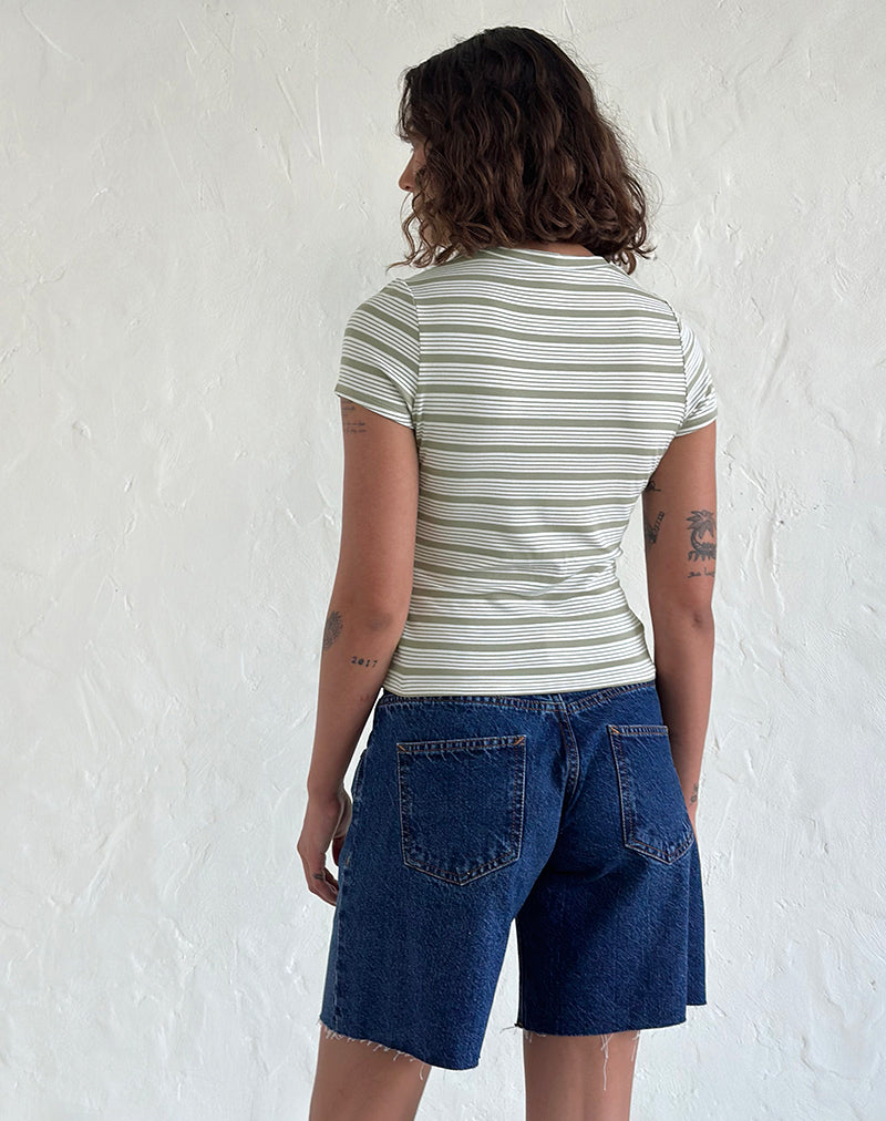 Kenichi Top in Stripe Sage Green Jersey-Nico Sky