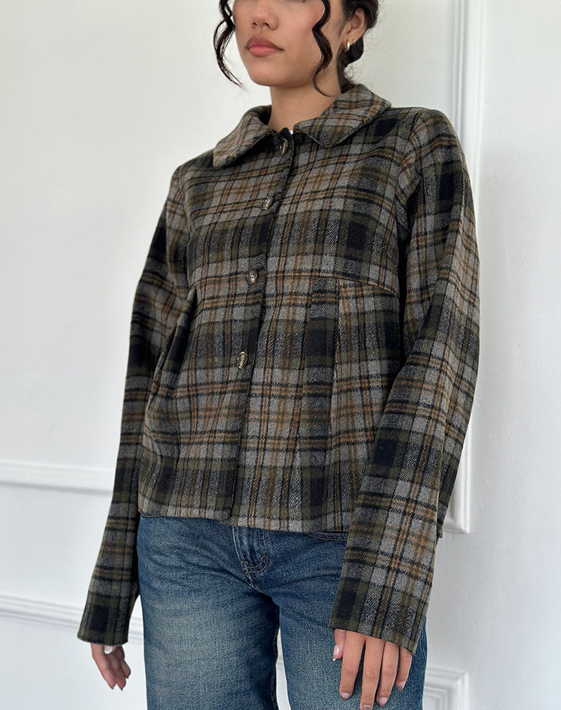 Kisaki Swing Coat in Check Yellow-Nico Sky