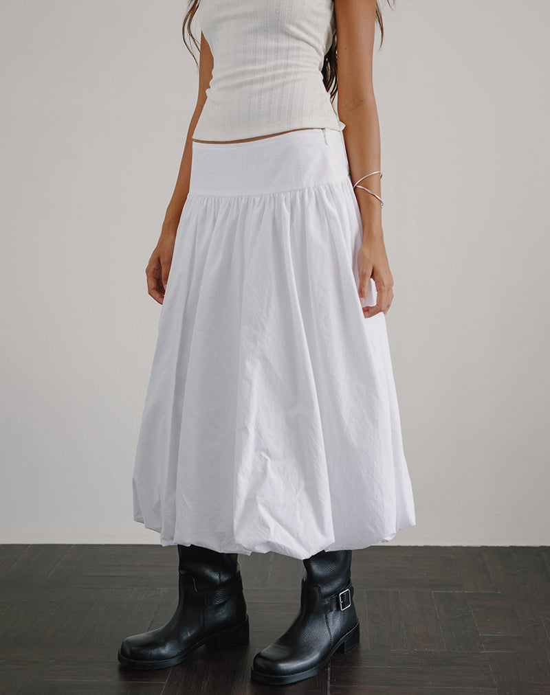 Kiyono Maxi Skirt in Poplin White-Nico Sky