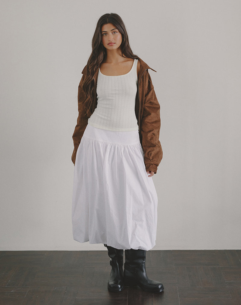 Kiyono Maxi Skirt in Poplin White-Nico Sky