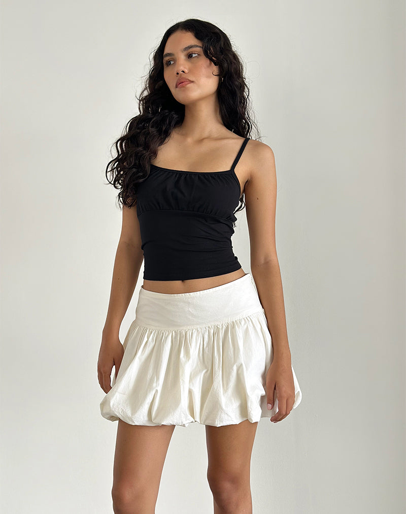 Kiyowo Puffball Mini Skirt in Poplin Ivory-Nico Sky