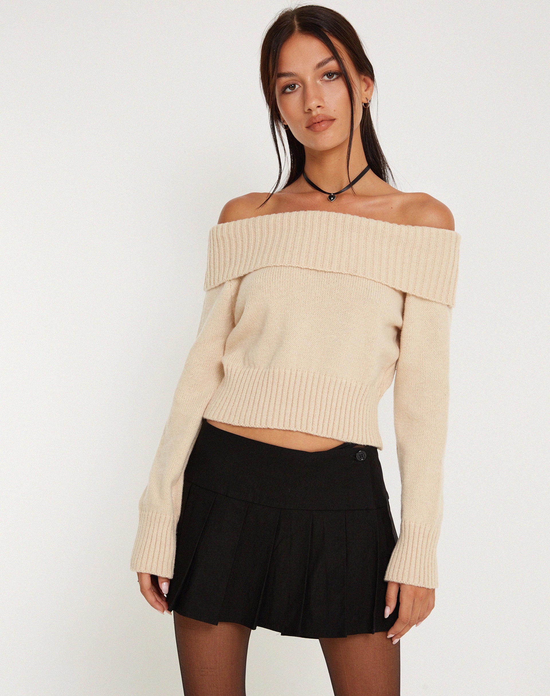 Koriya Bardot Top in Birch Cream-Nico Sky
