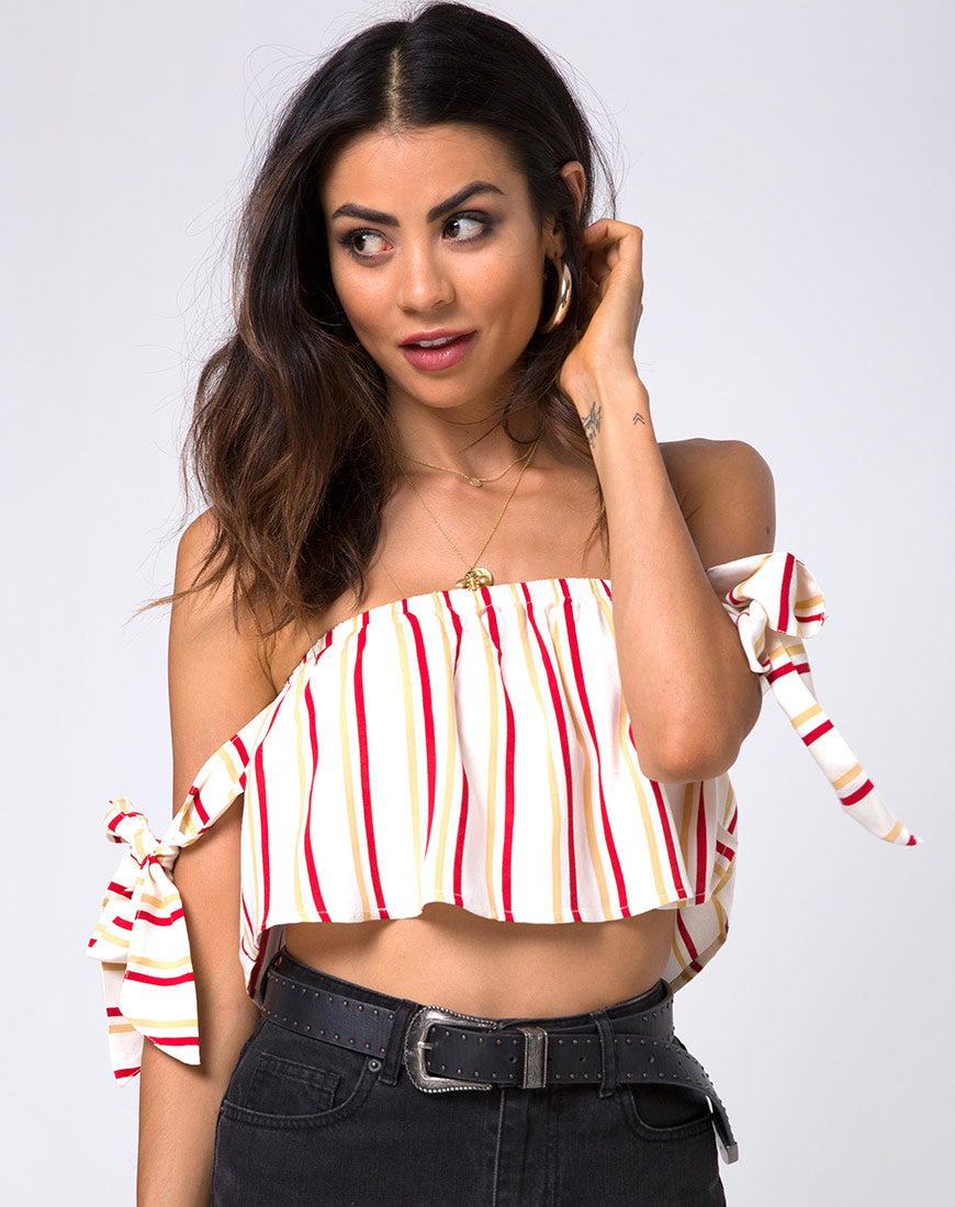 Kroes Crop Top in 70's Ivory Vertical Stripe-Nico Sky