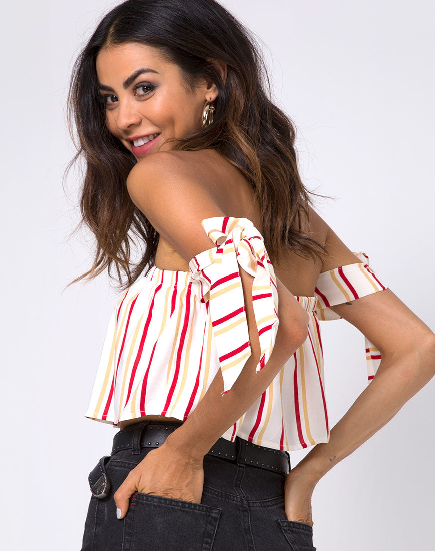 Kroes Crop Top in 70's Ivory Vertical Stripe-Nico Sky