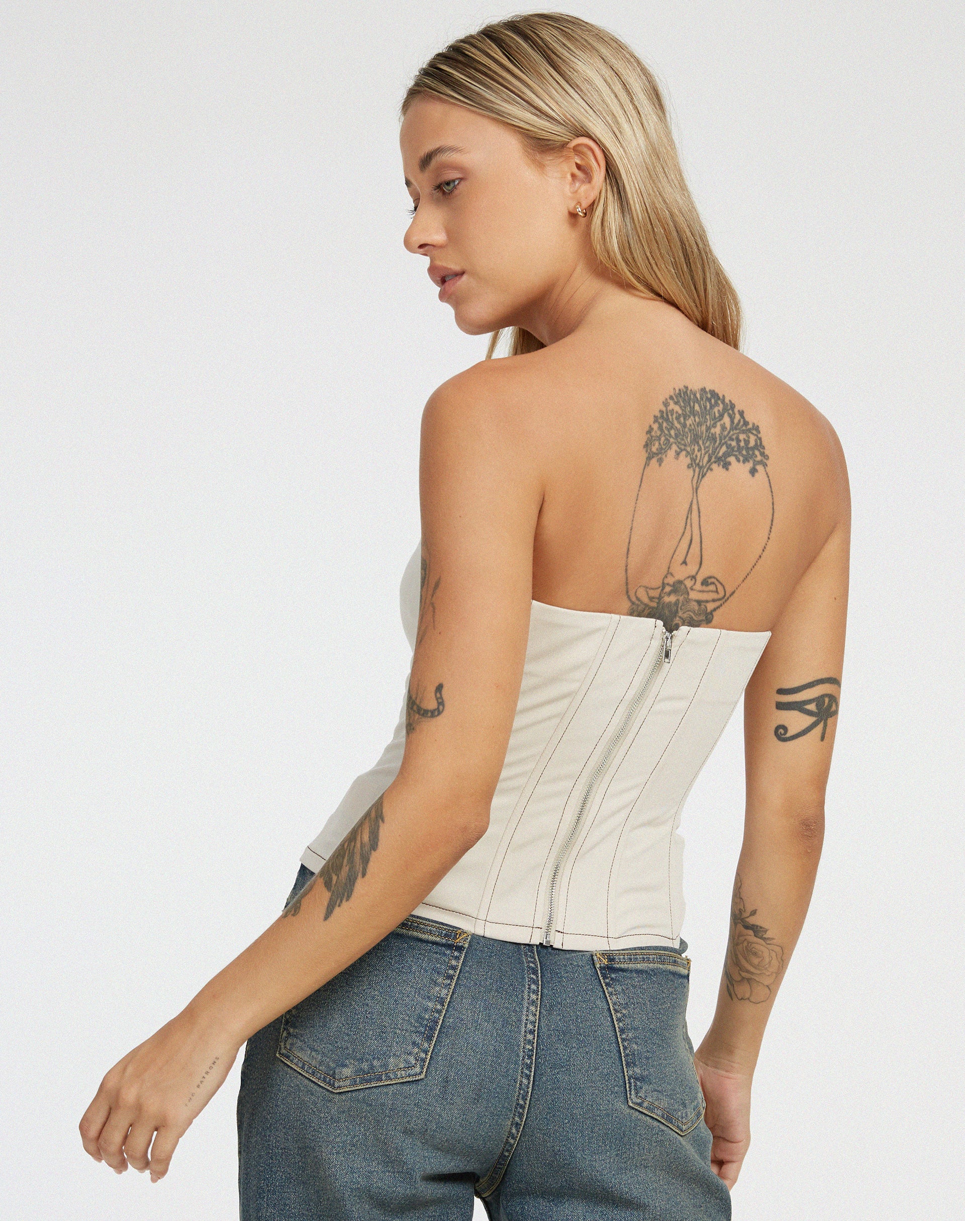 Kyana Corset in Ecru Brown Stitch-Nico Sky