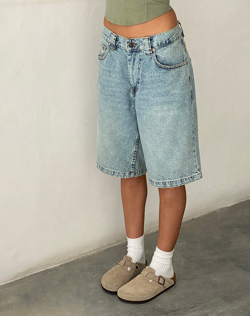 Low Rise Skater Shorts in Bleach Denim-Nico Sky
