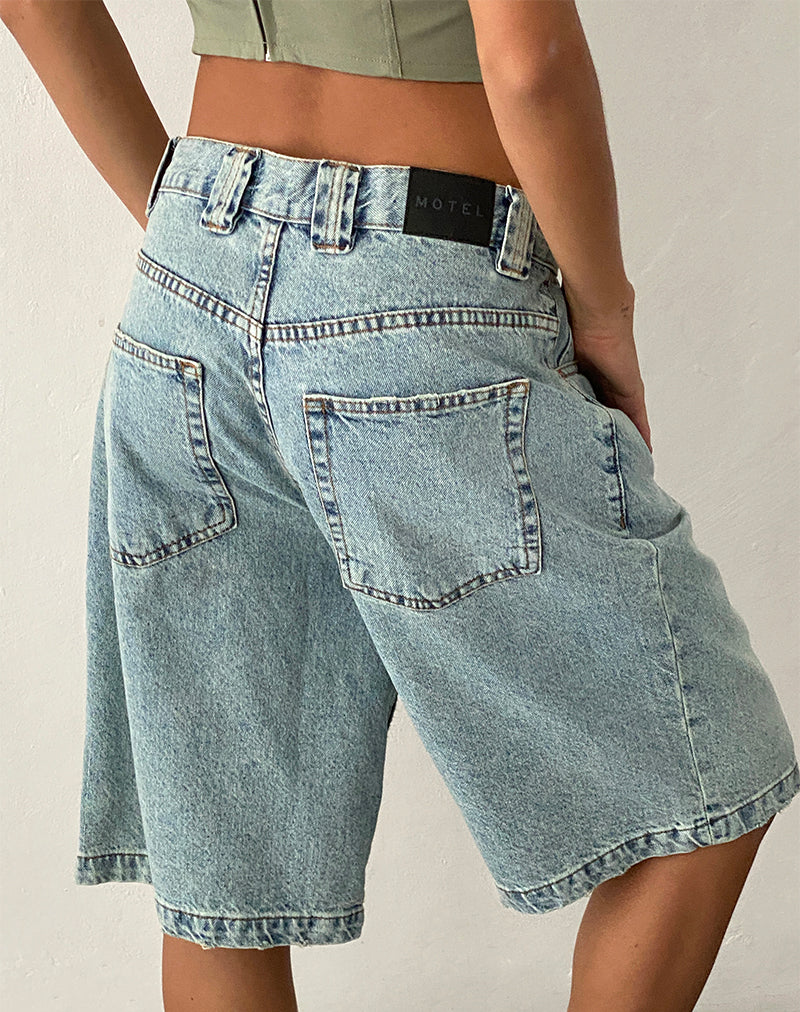 Low Rise Skater Shorts in Bleach Denim-Nico Sky