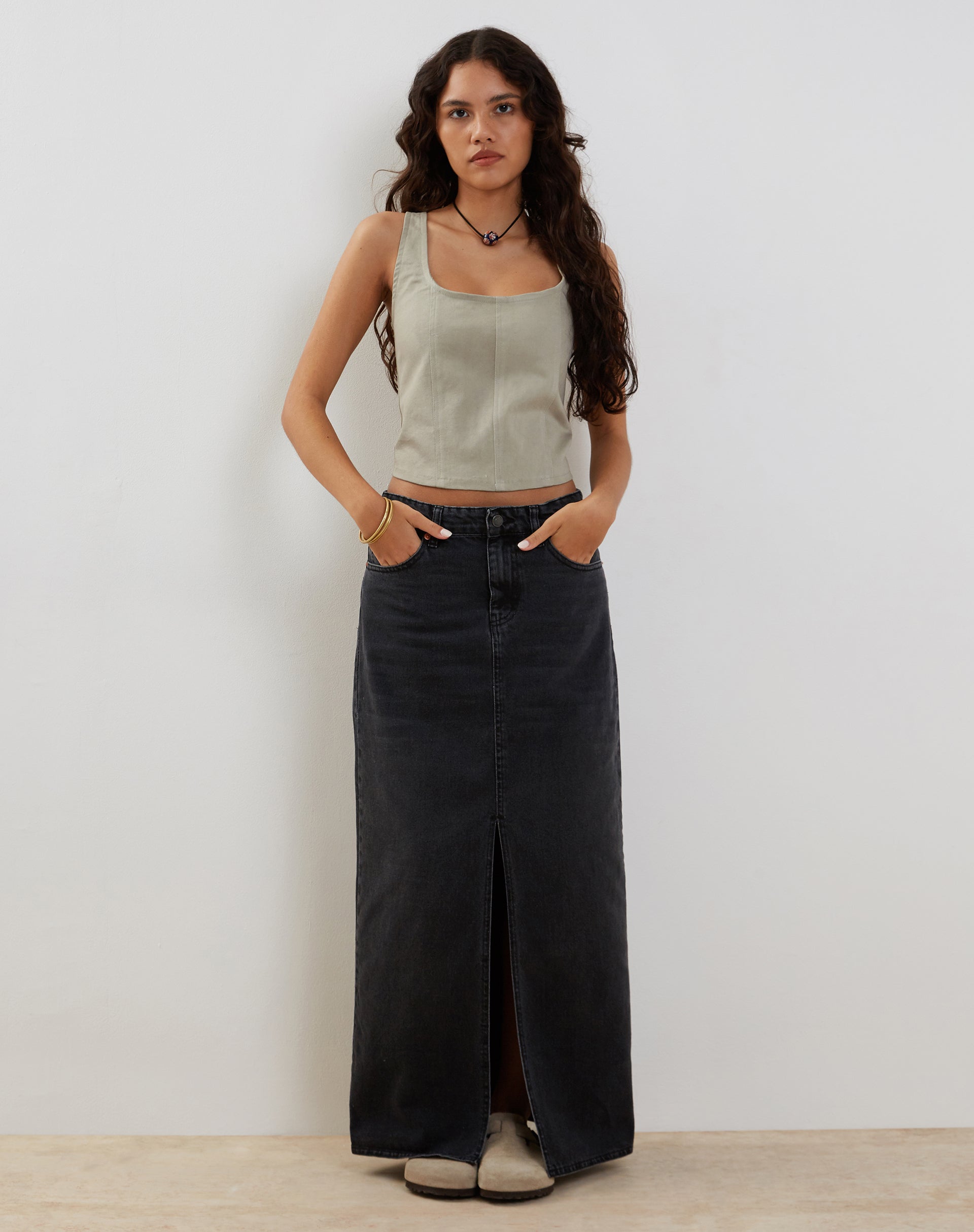 Kye Corset Top in Ash Grey-Nico Sky