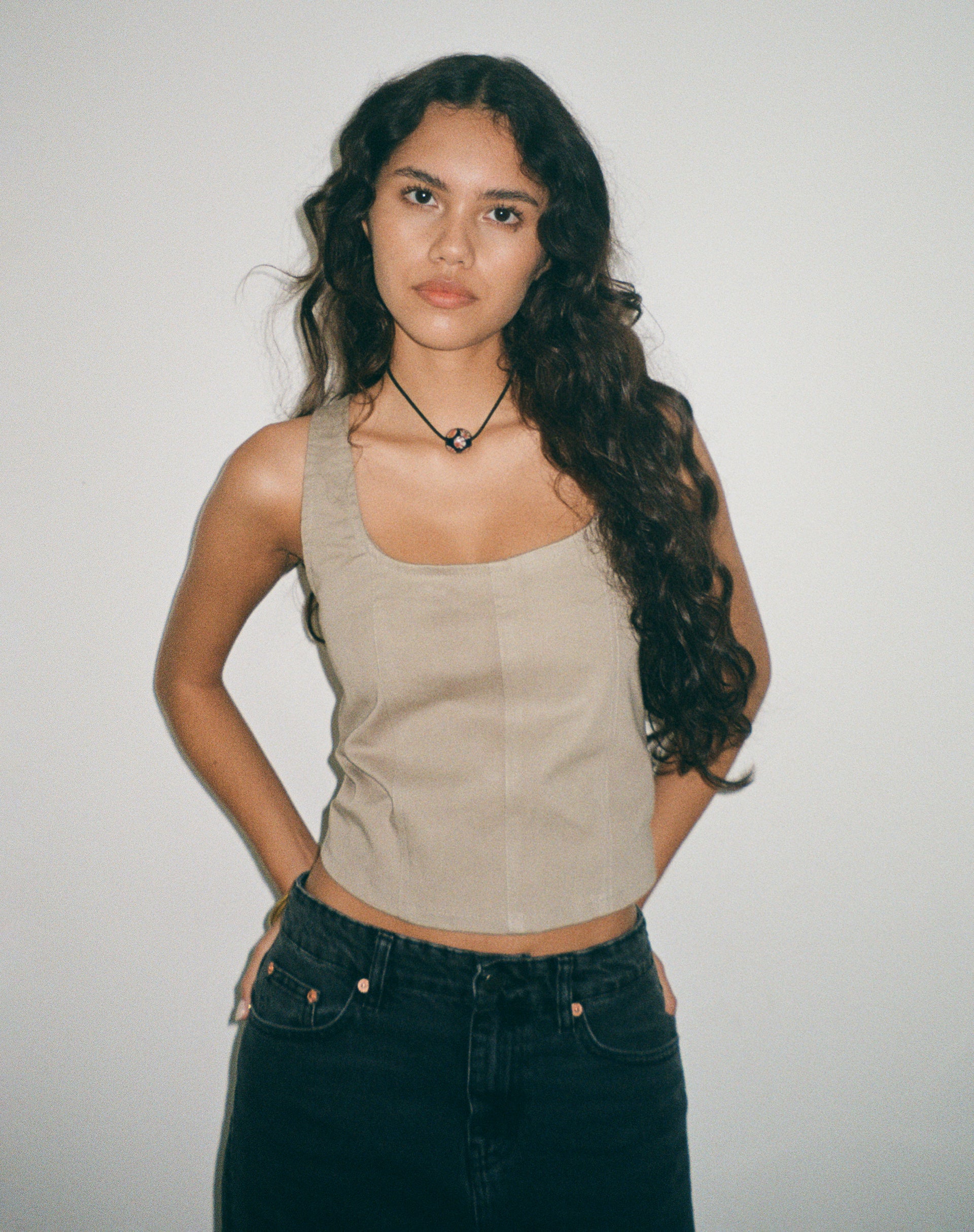 Kye Corset Top in Ash Grey-Nico Sky