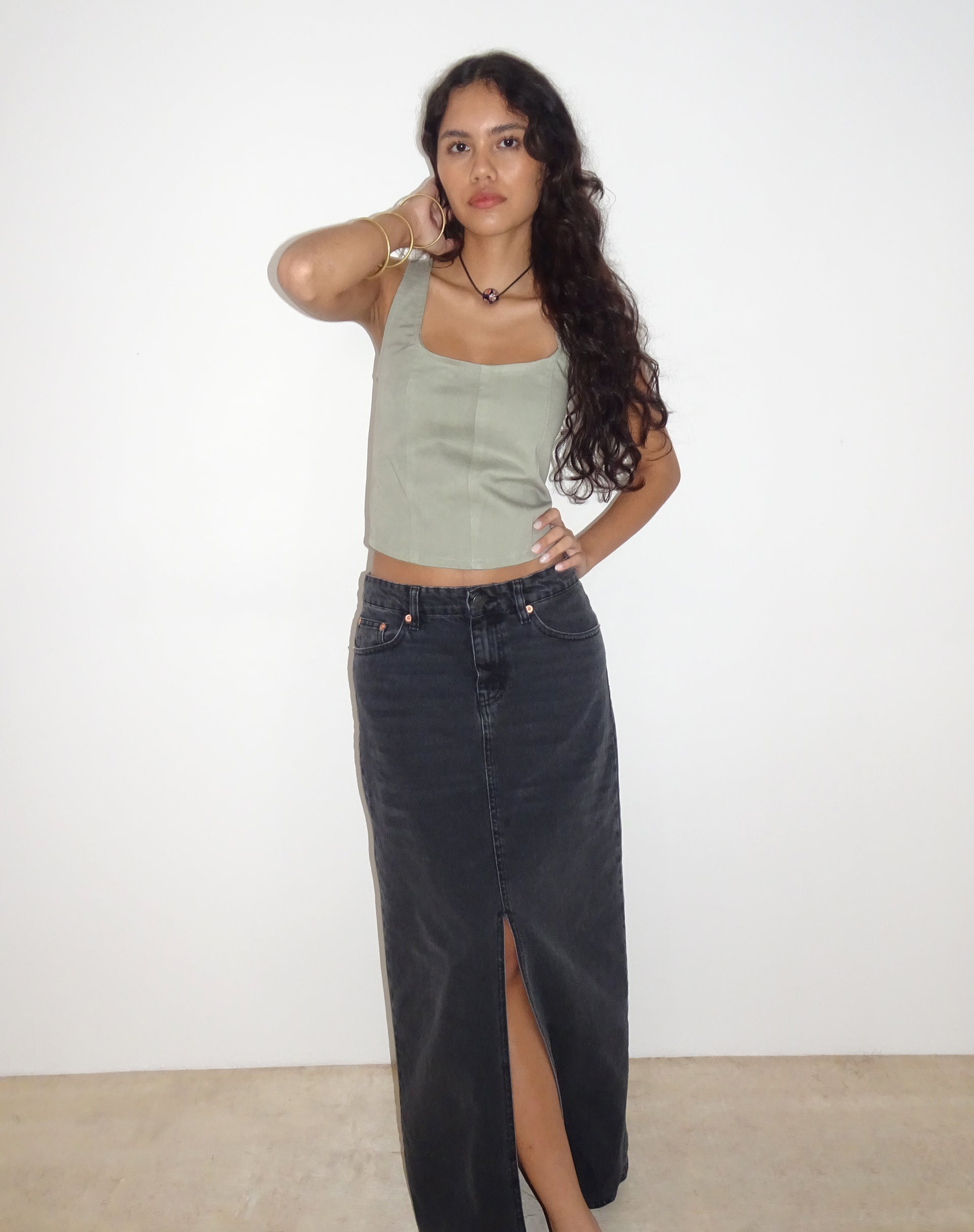 Kye Corset Top in Ash Grey-Nico Sky