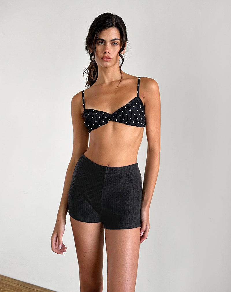 Kyomi Micro Shorts in Ribbed Black-Nico Sky