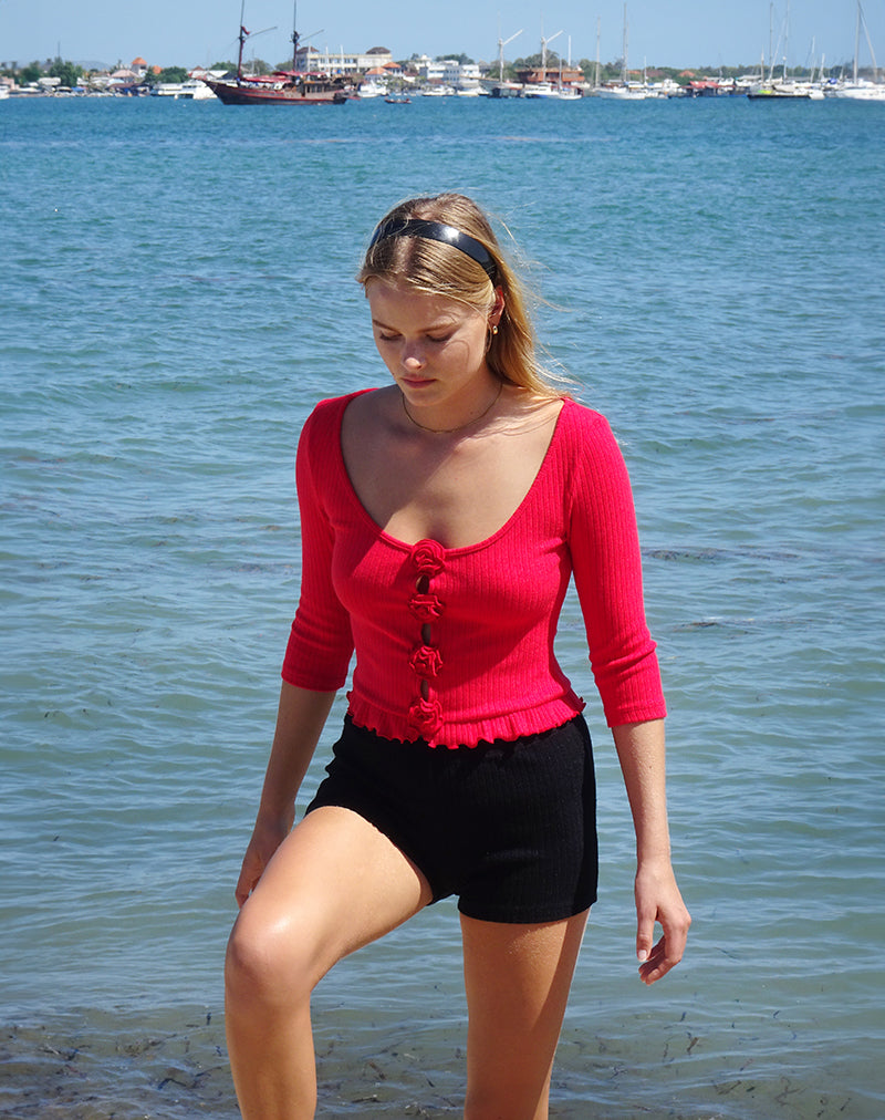 Kyomi Micro Shorts in Ribbed Black-Nico Sky