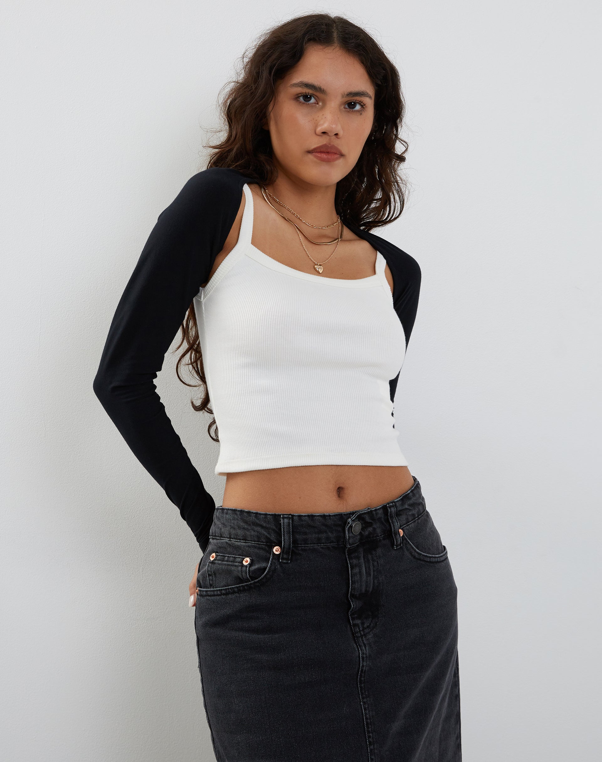 Ladri Shrug Top in Black Lycra-Nico Sky