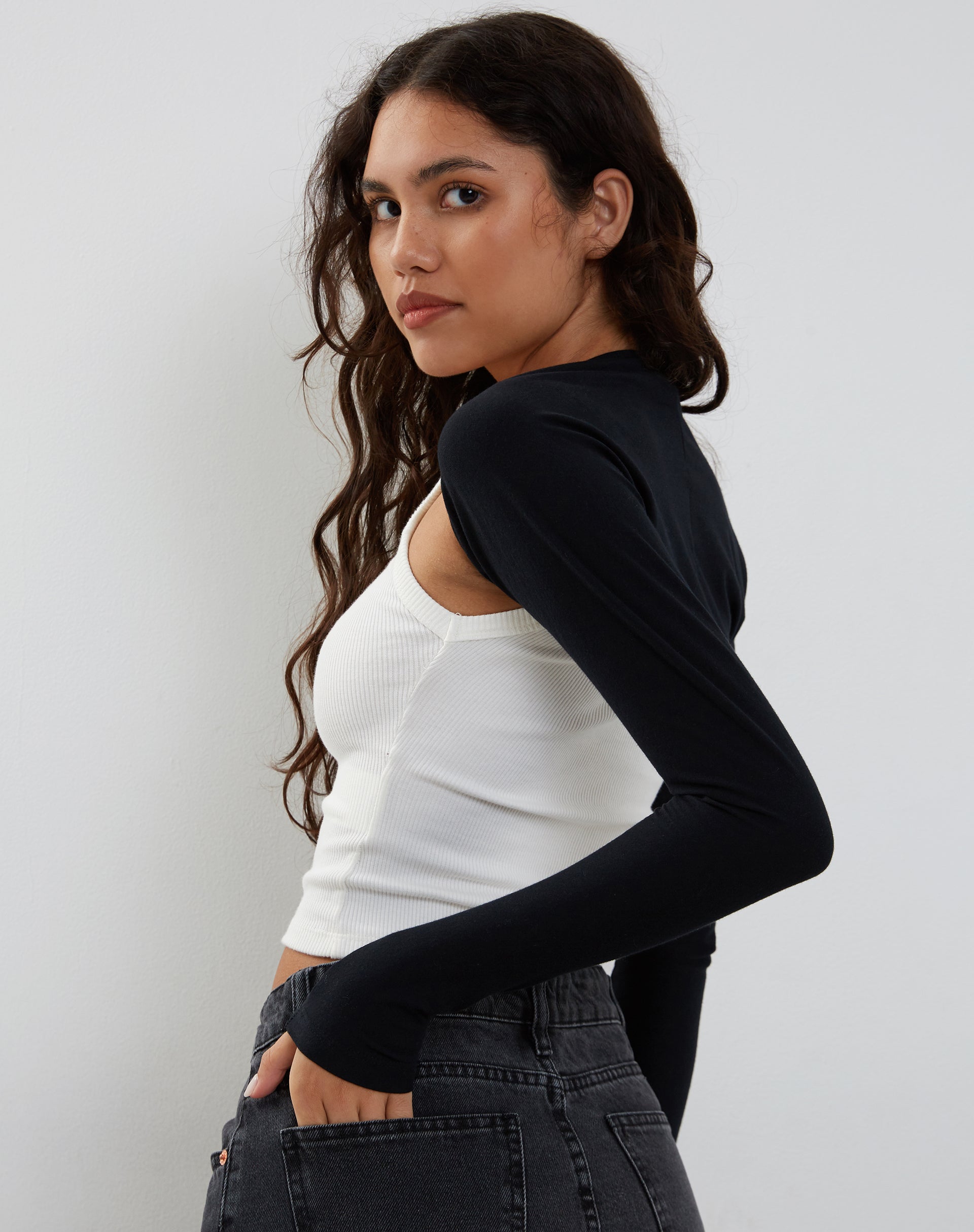 Ladri Shrug Top in Black Lycra-Nico Sky