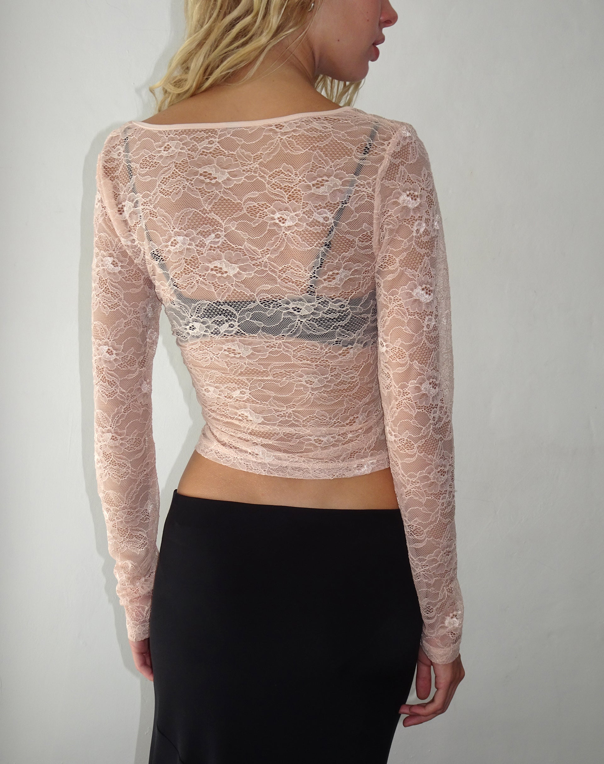 Lainey Long Sleeve Lace Top in Blush-Nico Sky