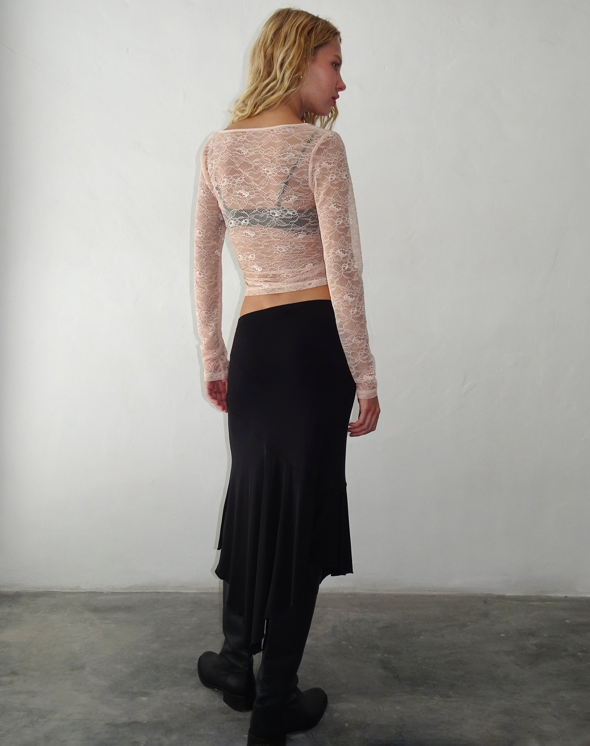 Lainey Long Sleeve Lace Top in Blush-Nico Sky