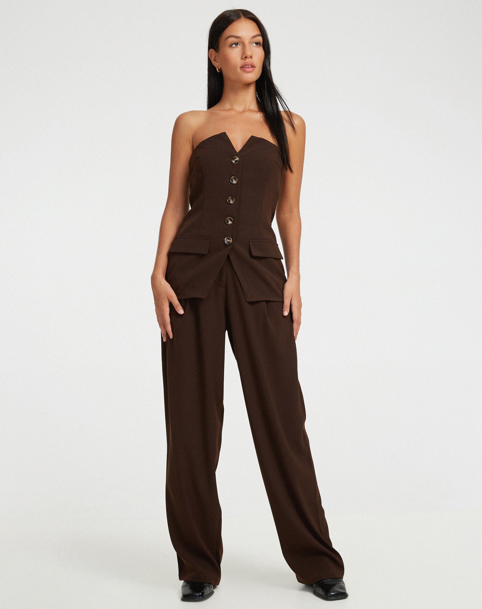 Lavan Corset Top in Tailoring Cappuccino-Nico Sky