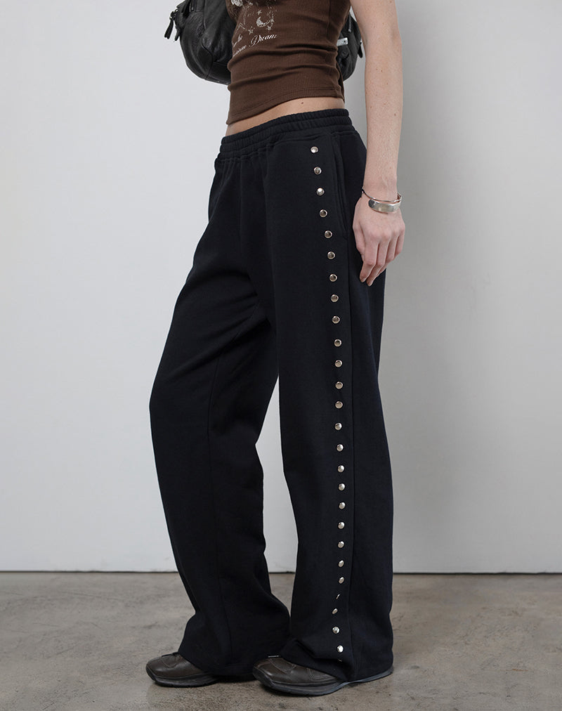 Lark Loose Fit Joggers in Black with Studs-Nico Sky