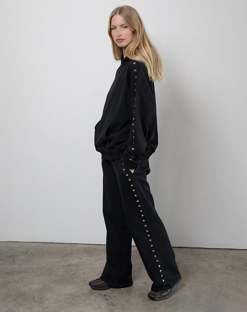 Lark Loose Fit Joggers in Black with Studs-Nico Sky
