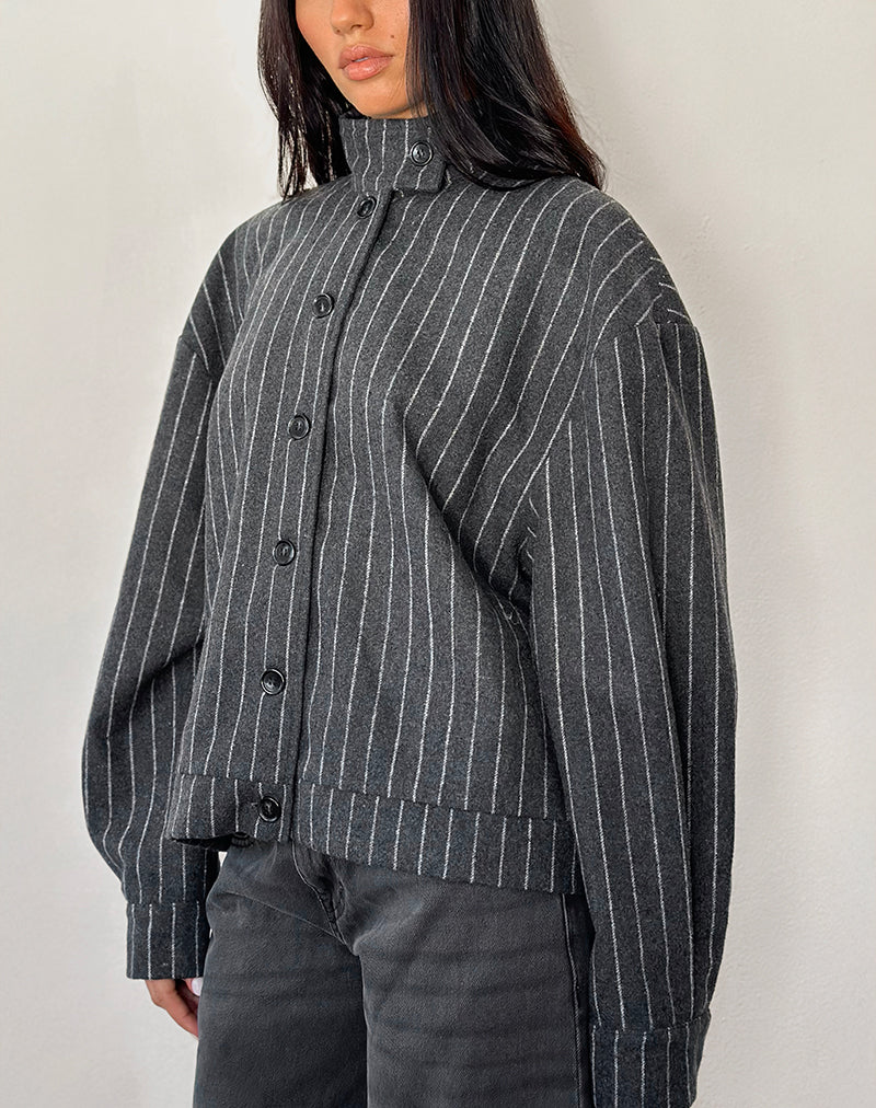 Lastika Jacket in Charcoal Pinstripe-Nico Sky