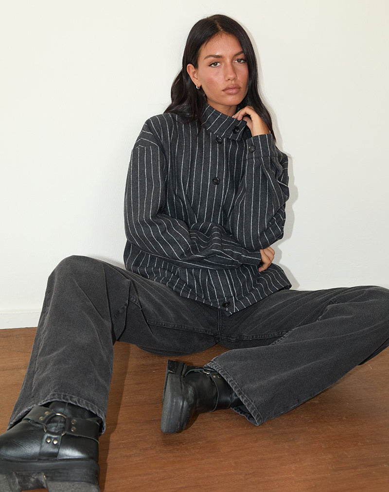 Lastika Jacket in Charcoal Pinstripe-Nico Sky