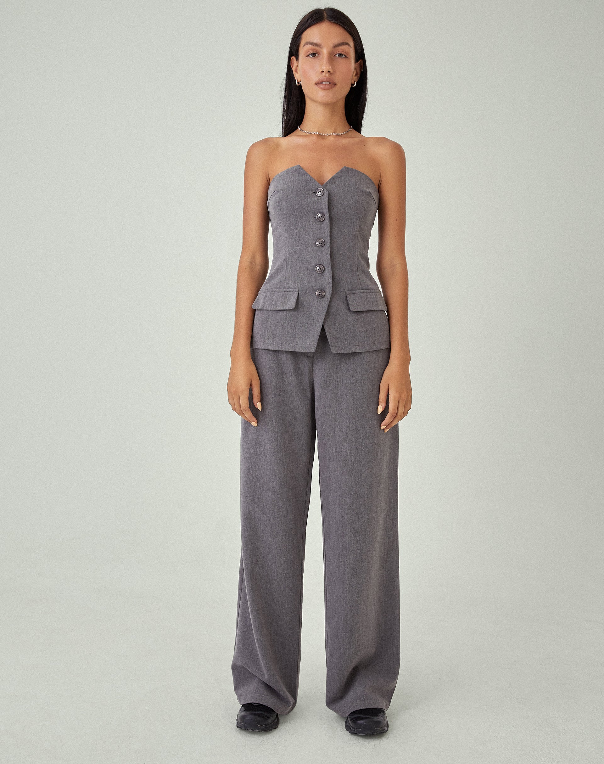 MOTEL X JACQUIE Lavan Corset Top in Charcoal-Nico Sky