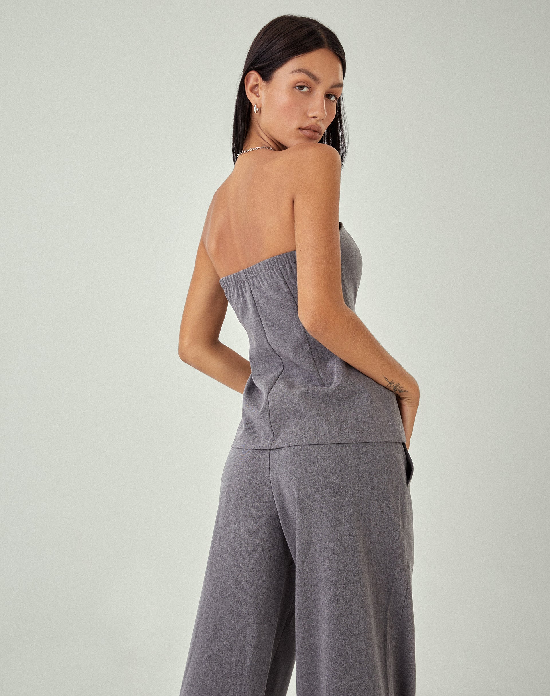 MOTEL X JACQUIE Lavan Corset Top in Charcoal-Nico Sky