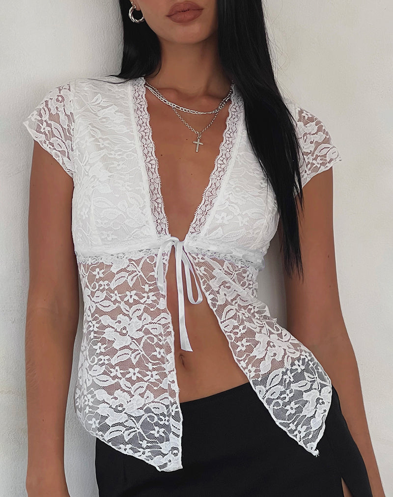 Lavanya Butterfly Top in Lace White-Nico Sky