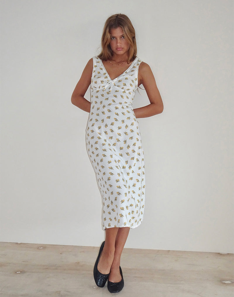 Lavisha Midi Dress in Funshine Floral Off White-Nico Sky