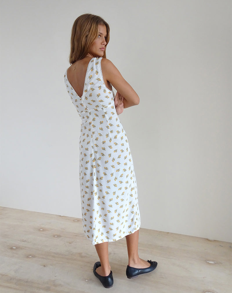 Lavisha Midi Dress in Funshine Floral Off White-Nico Sky