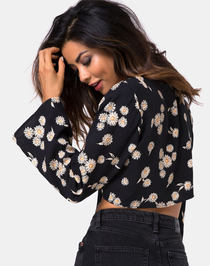 Laya Wrap Top in Grunge Daisy Floral-Nico Sky