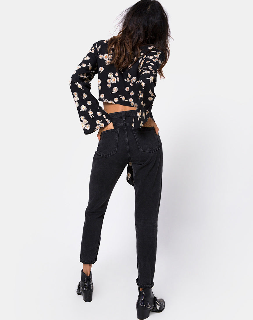 Laya Wrap Top in Grunge Daisy Floral-Nico Sky