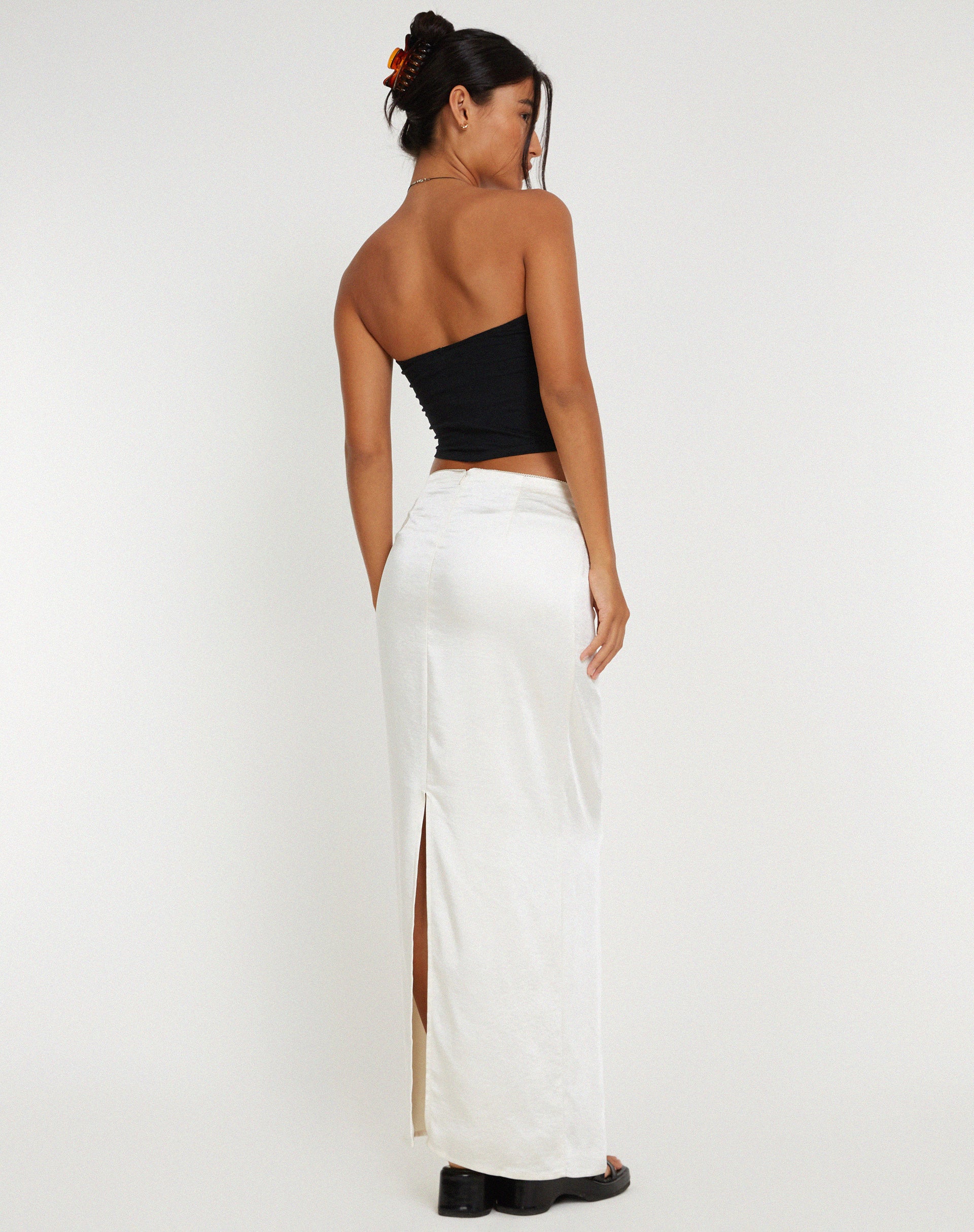 Layla Maxi Skirt in Satin Ivory-Nico Sky