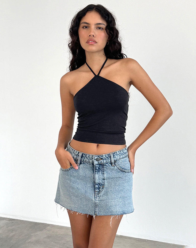 Layti Halterneck Basic Top in Black-Nico Sky