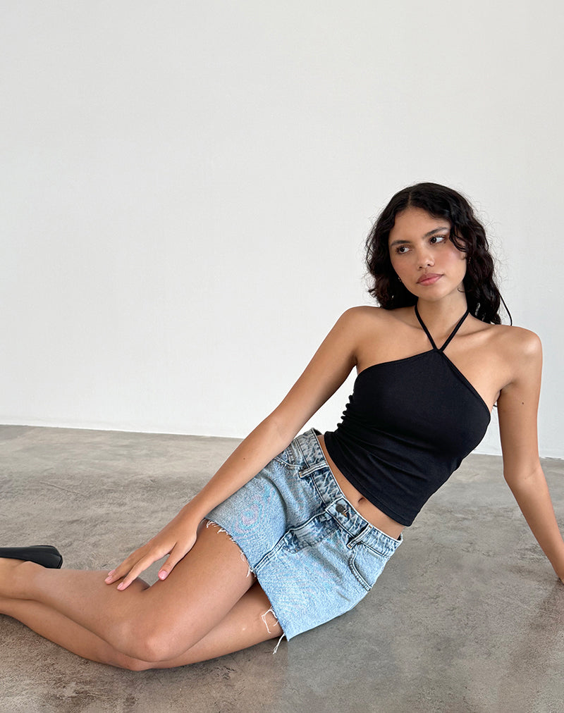 Layti Halterneck Basic Top in Black-Nico Sky