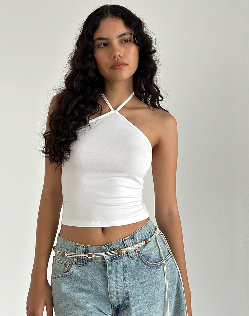 Layti Halterneck Top in Off White-Nico Sky