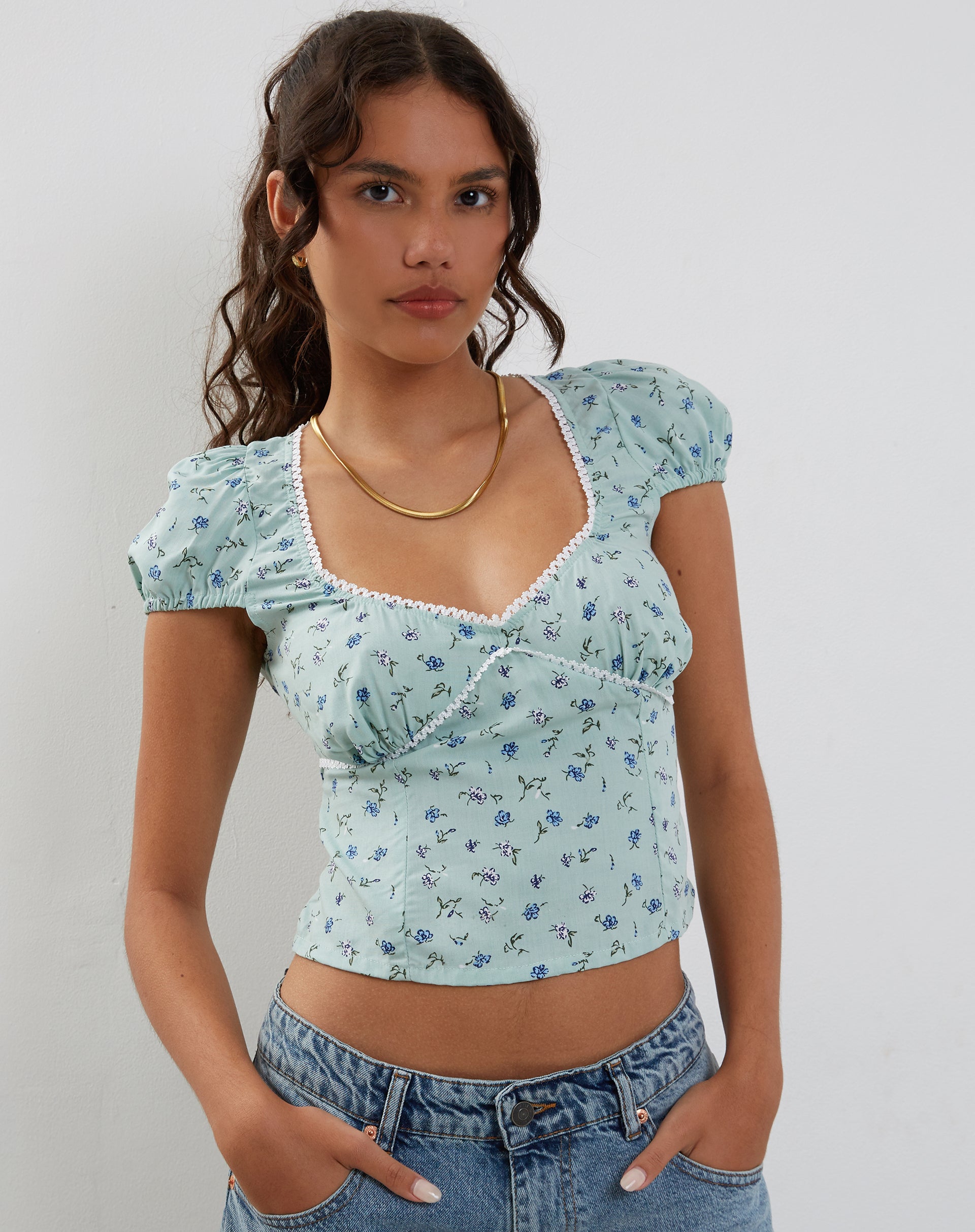 Laz Top in Pretty Petal Green-Nico Sky