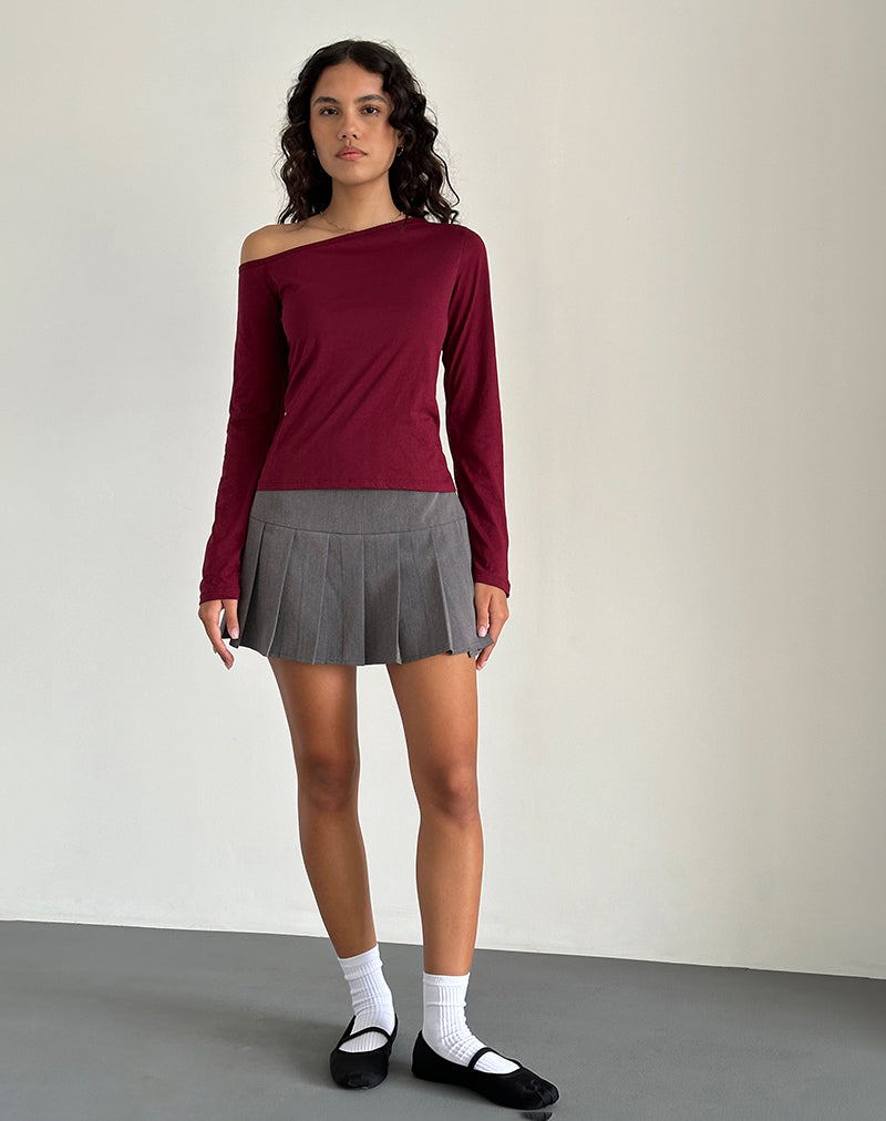 Ledez Asymmetric Slouchy Top in Burgundy Tissue-Nico Sky