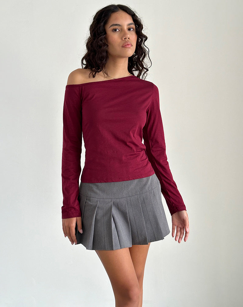 Ledez Asymmetric Slouchy Top in Burgundy Tissue-Nico Sky