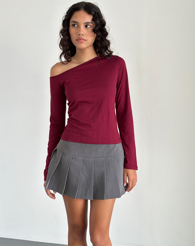 Ledez Asymmetric Slouchy Top in Burgundy Tissue-Nico Sky