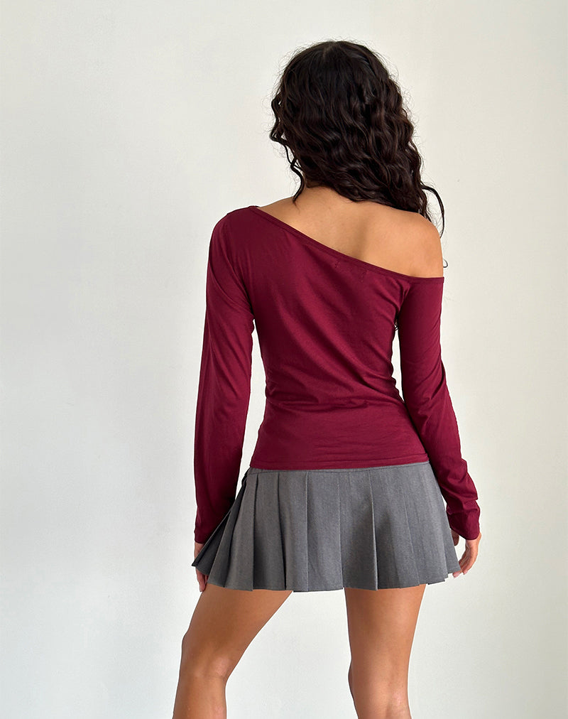 Ledez Asymmetric Slouchy Top in Burgundy Tissue-Nico Sky