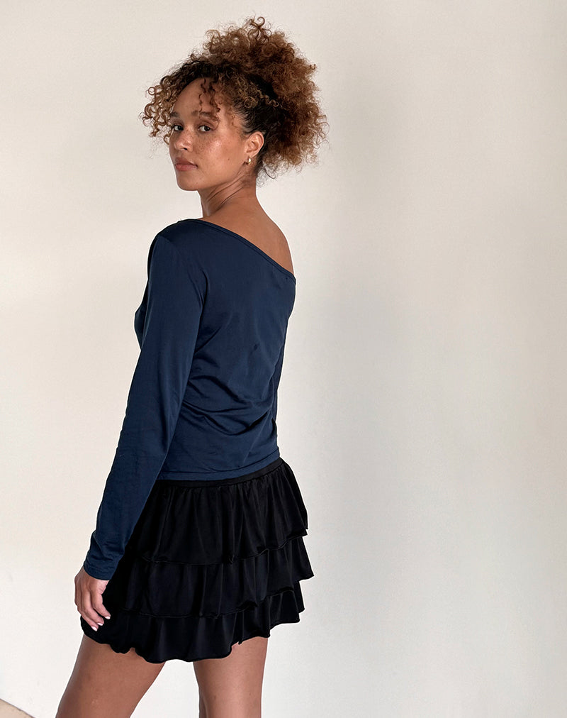 Ledez Asym Slouchy Top in Navy Tissue-Nico Sky