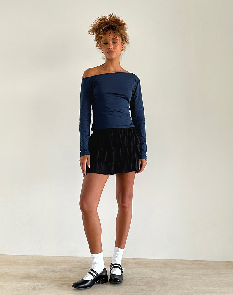Ledez Asym Slouchy Top in Navy Tissue-Nico Sky