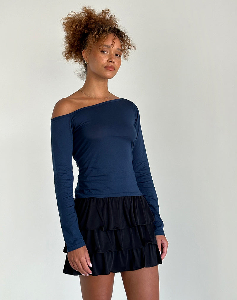 Ledez Asym Slouchy Top in Navy Tissue-Nico Sky