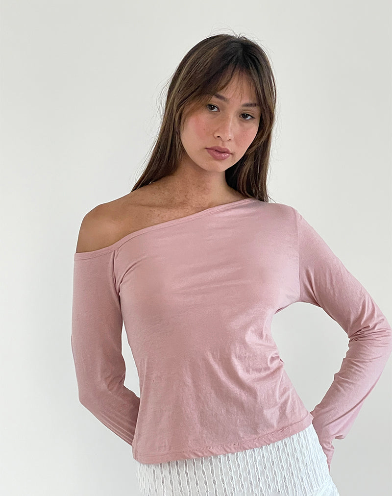 Ledez Asymmetrical Slouchy Top in Pink Lady Tissue-Nico Sky