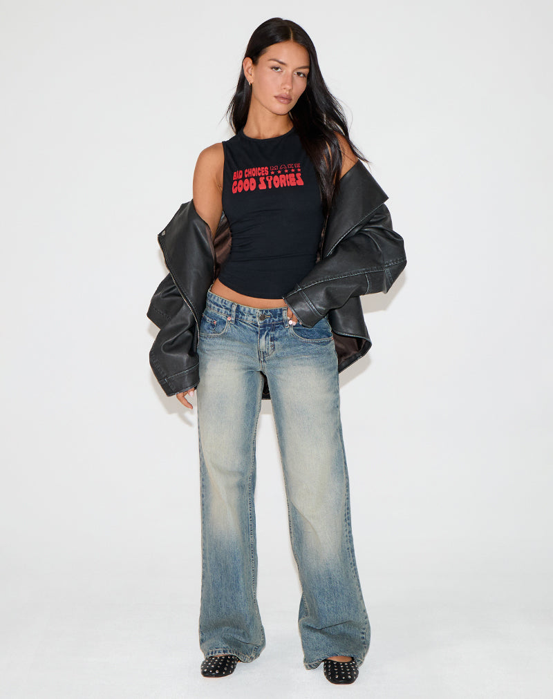 Leen Tank Top in Black with Bad Choices, Good Stories Graphic-Nico Sky