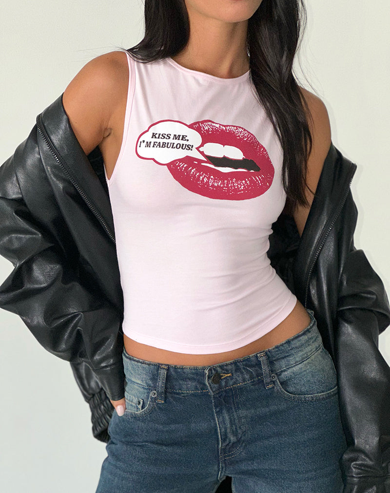 Leen Tank Top in Pink with Kiss Me I'm Fab Graphic-Nico Sky