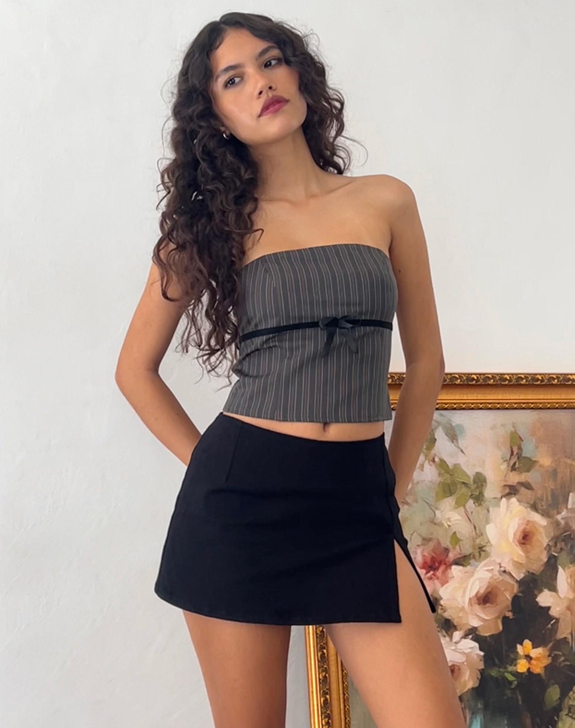 Leggy Tube Top in Grey Pinstripe-Nico Sky