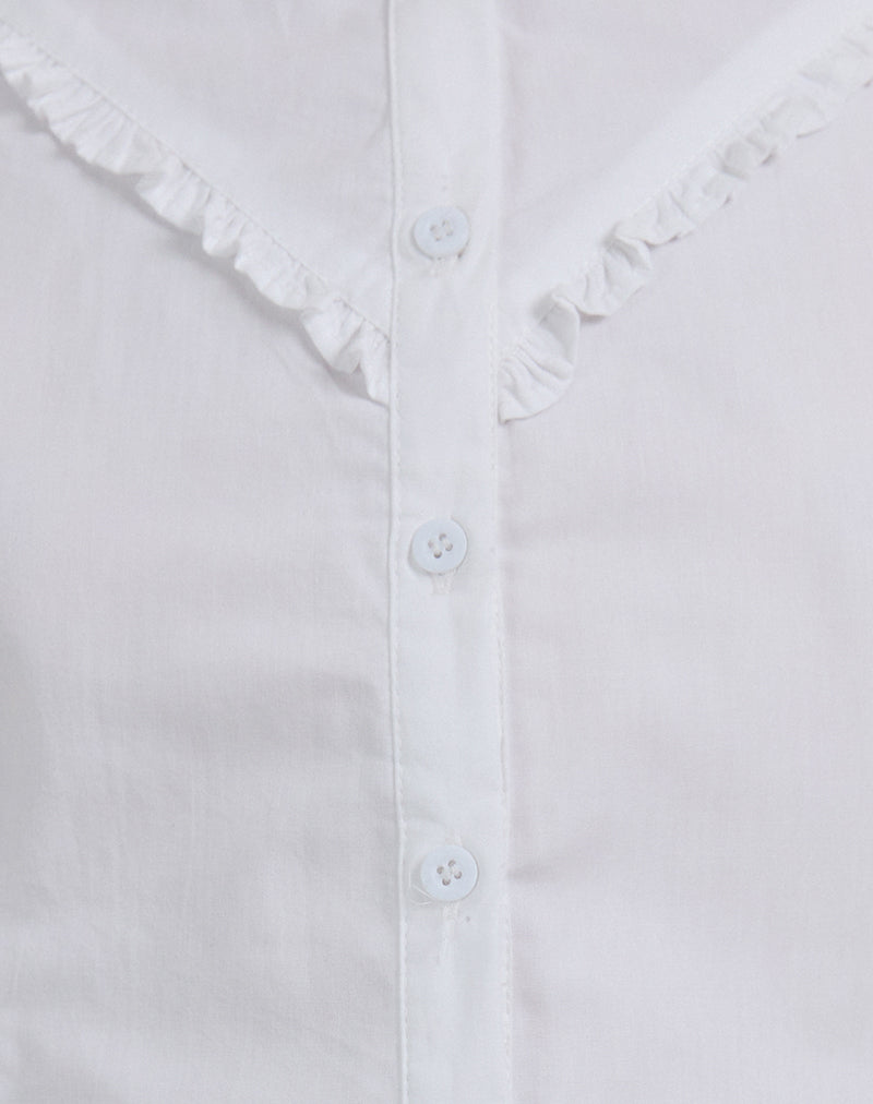 Legra Frill Neck Shirt in Poplin White-Nico Sky